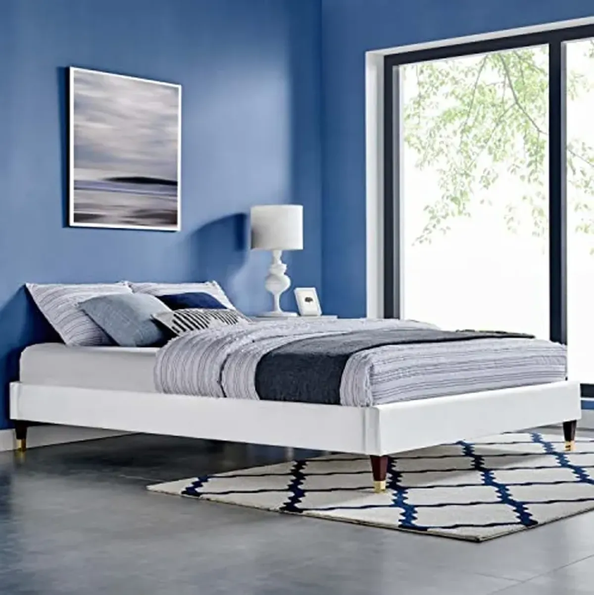 Modway Harlow Full Performance Velvet Platform Bed Frame in White