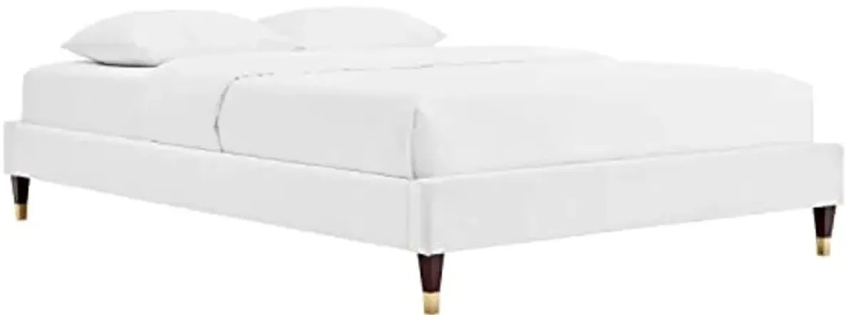 Modway Harlow Full Performance Velvet Platform Bed Frame in White