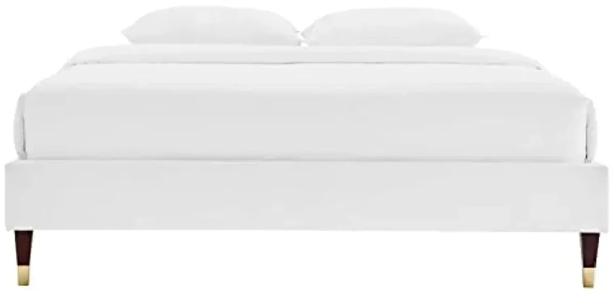 Modway Harlow Full Performance Velvet Platform Bed Frame in White