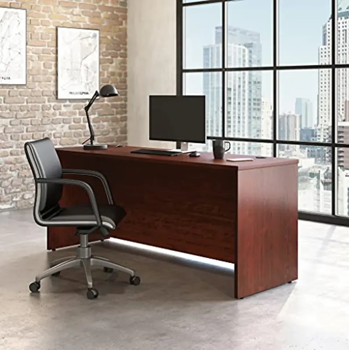 OfficeWorks by Sauder Affirm 72'' x 24'' Commercial Office Desk, L: 71.10'' x W: 23.47'' x H: 29.29'', in Classic Cherry Finish