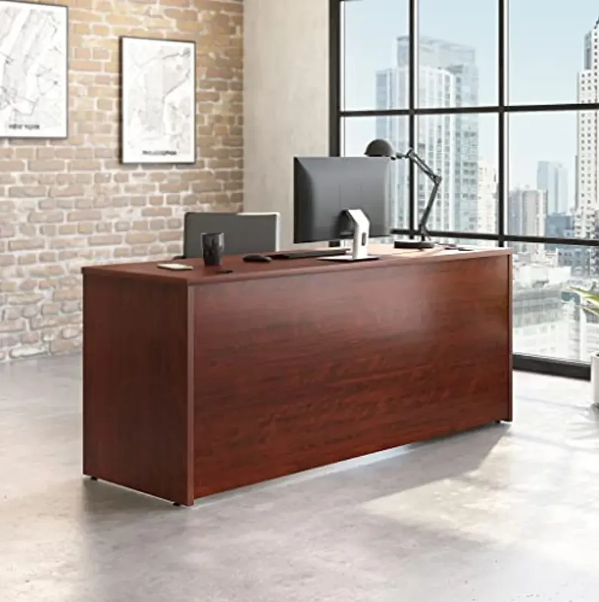 OfficeWorks by Sauder Affirm 72'' x 24'' Commercial Office Desk, L: 71.10'' x W: 23.47'' x H: 29.29'', in Classic Cherry Finish