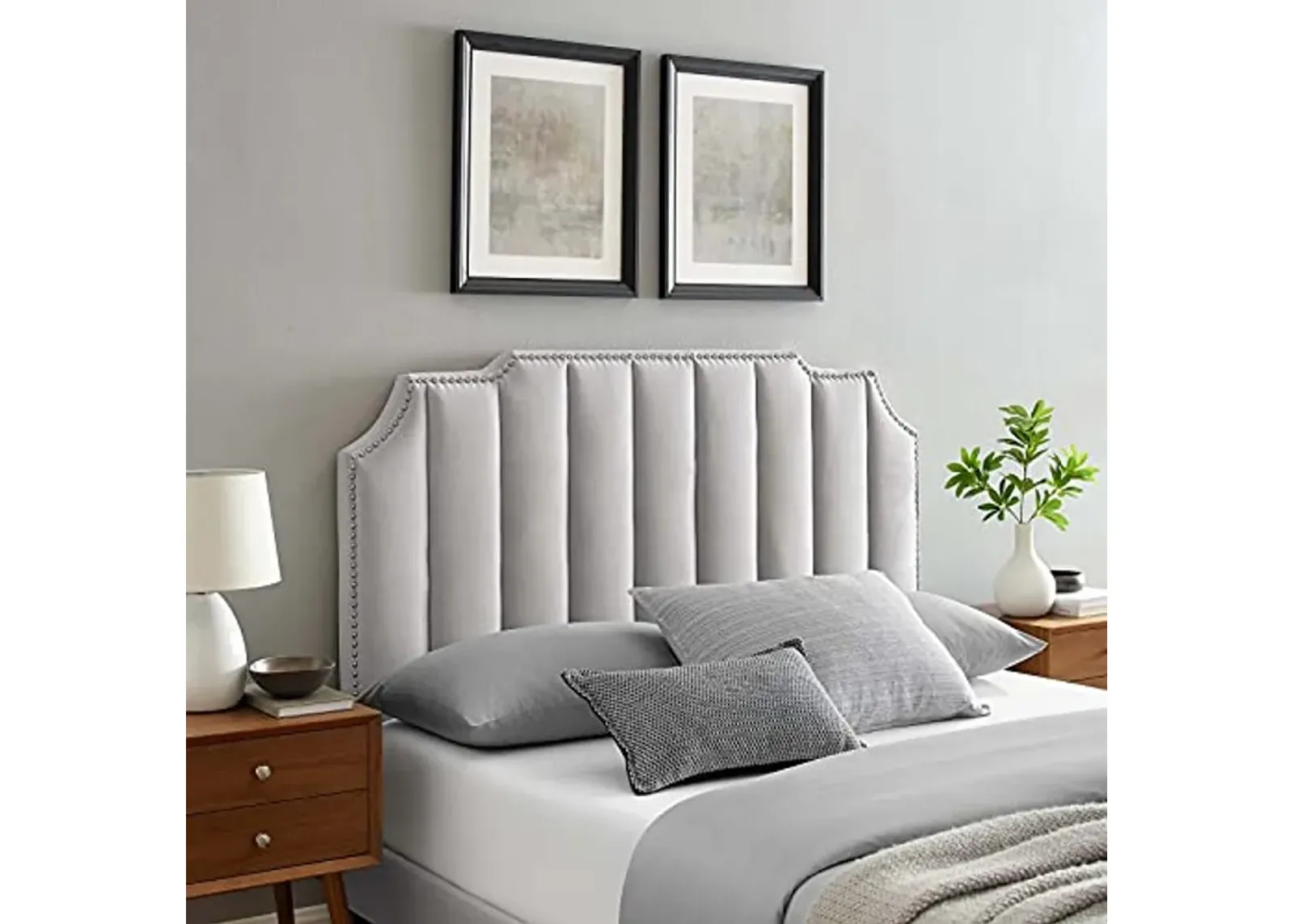 Modway Rosalind Channel Tufted Performance Velvet Headboard, Full/Queen, Light Gray