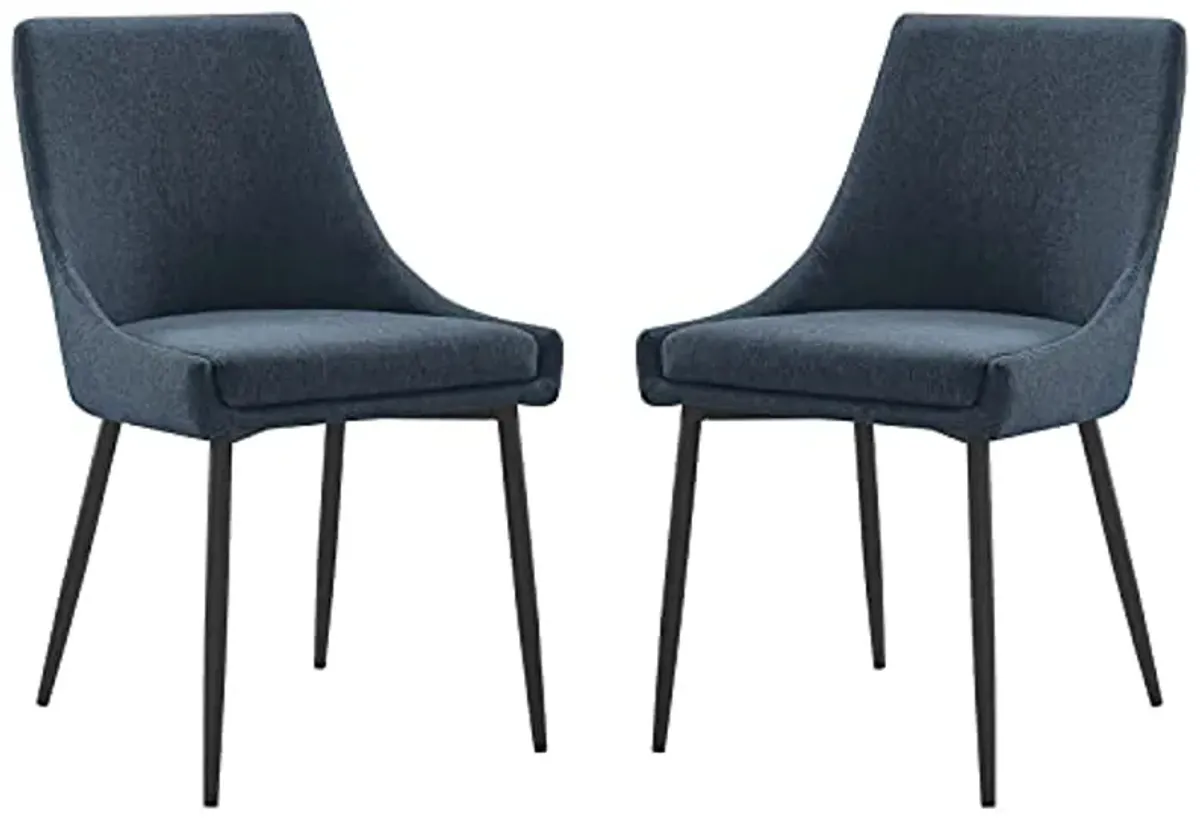 Modway Viscount Upholstered Fabric Side Dining Chairs in Black Azure - Set of 2