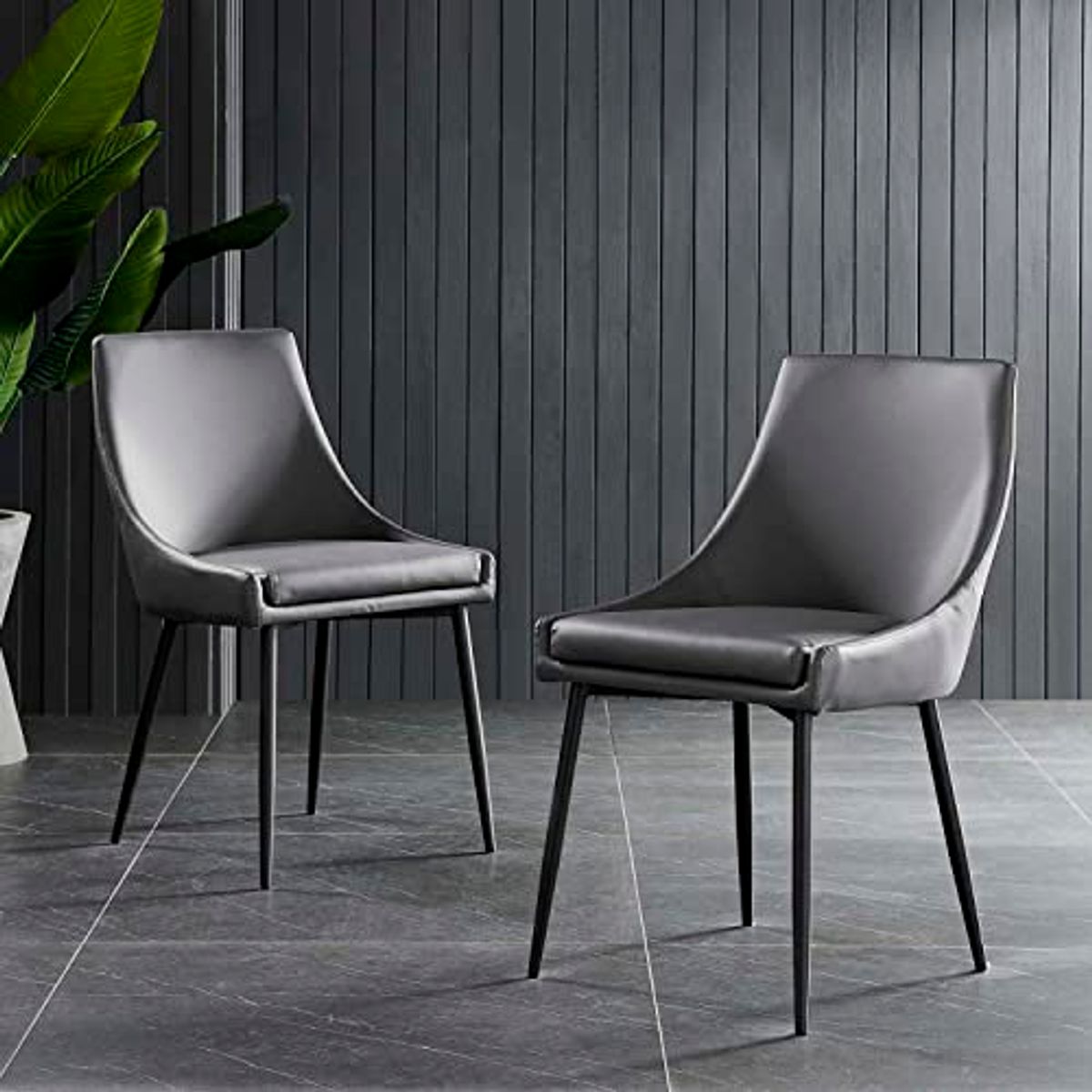 Modway Viscount Vegan Leather Dining Chairs - Set of 2, Black Gray