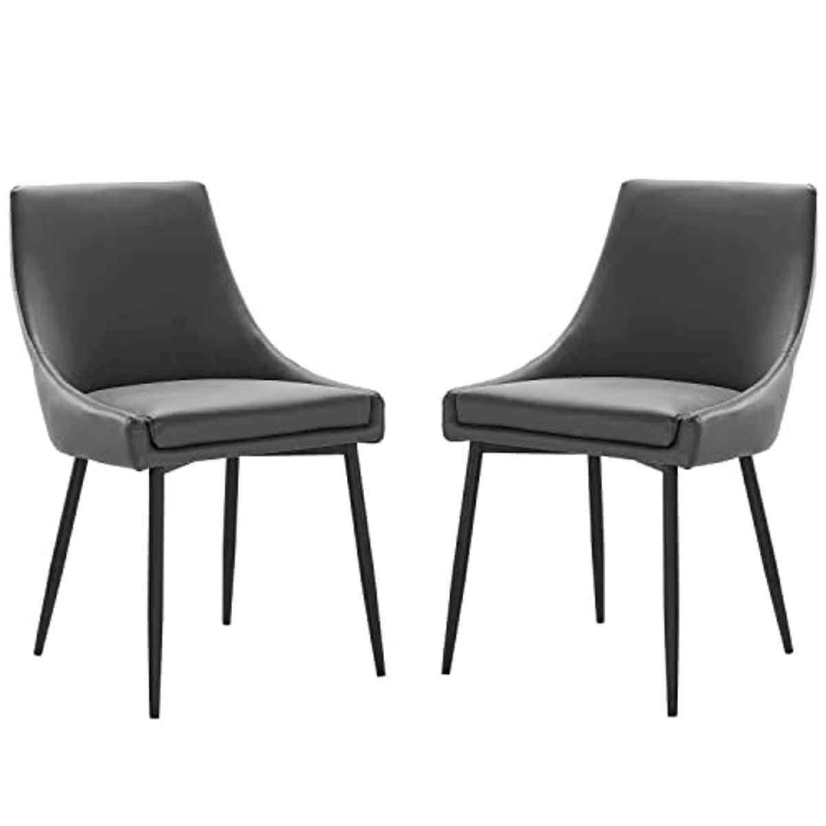 Modway Viscount Vegan Leather Dining Chairs - Set of 2, Black Gray