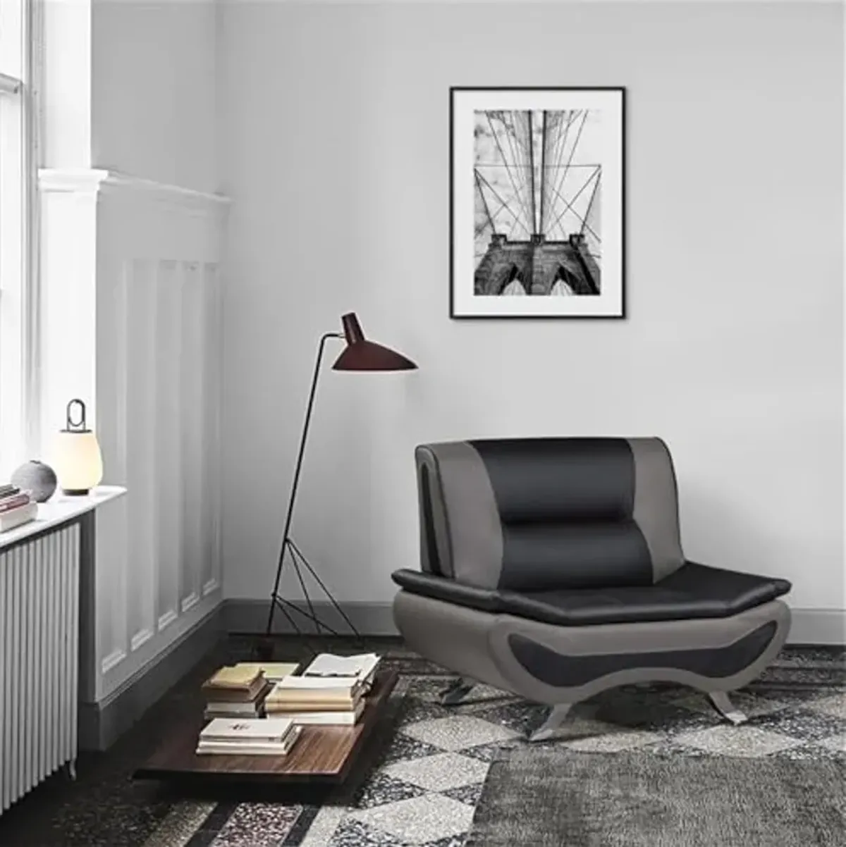 Lexicon Veloce Faux Leather Accent Chair in Black and Gray