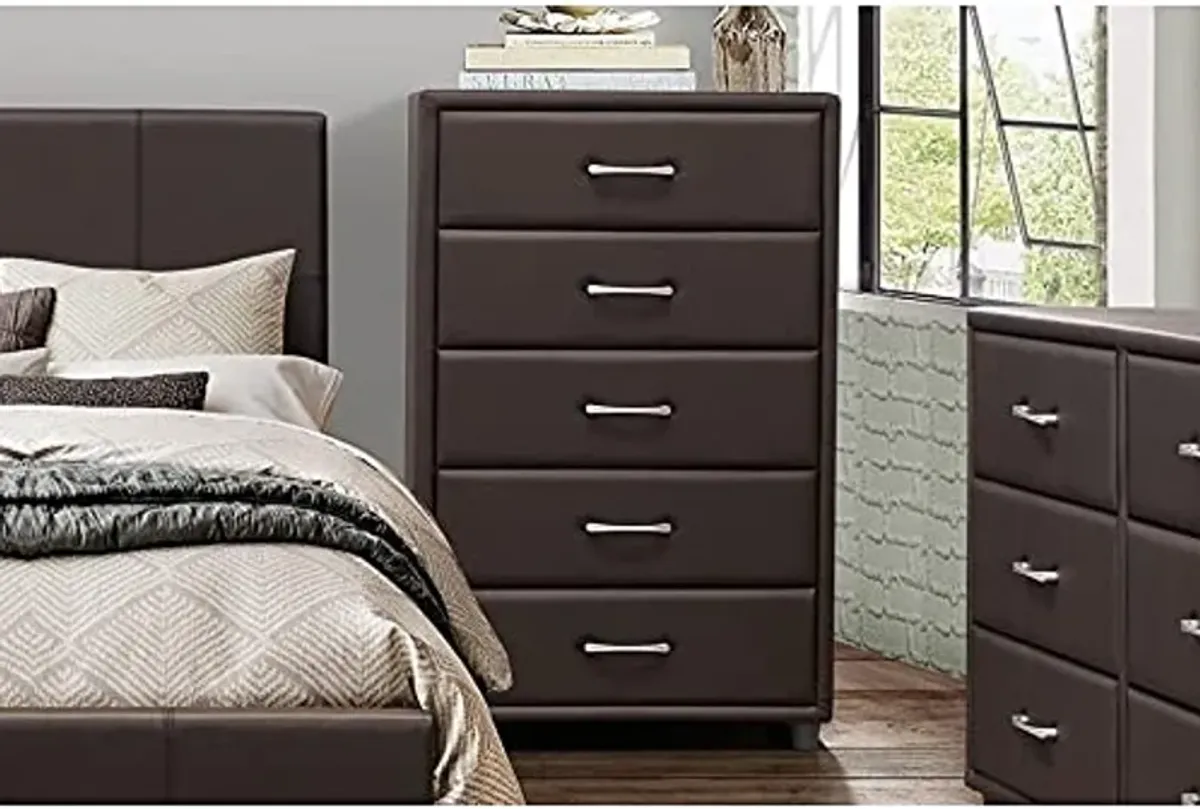 Lexicon Lorenzi 5 Drawers Contemporary Wood and Faux Leather Chest in Dark Brown