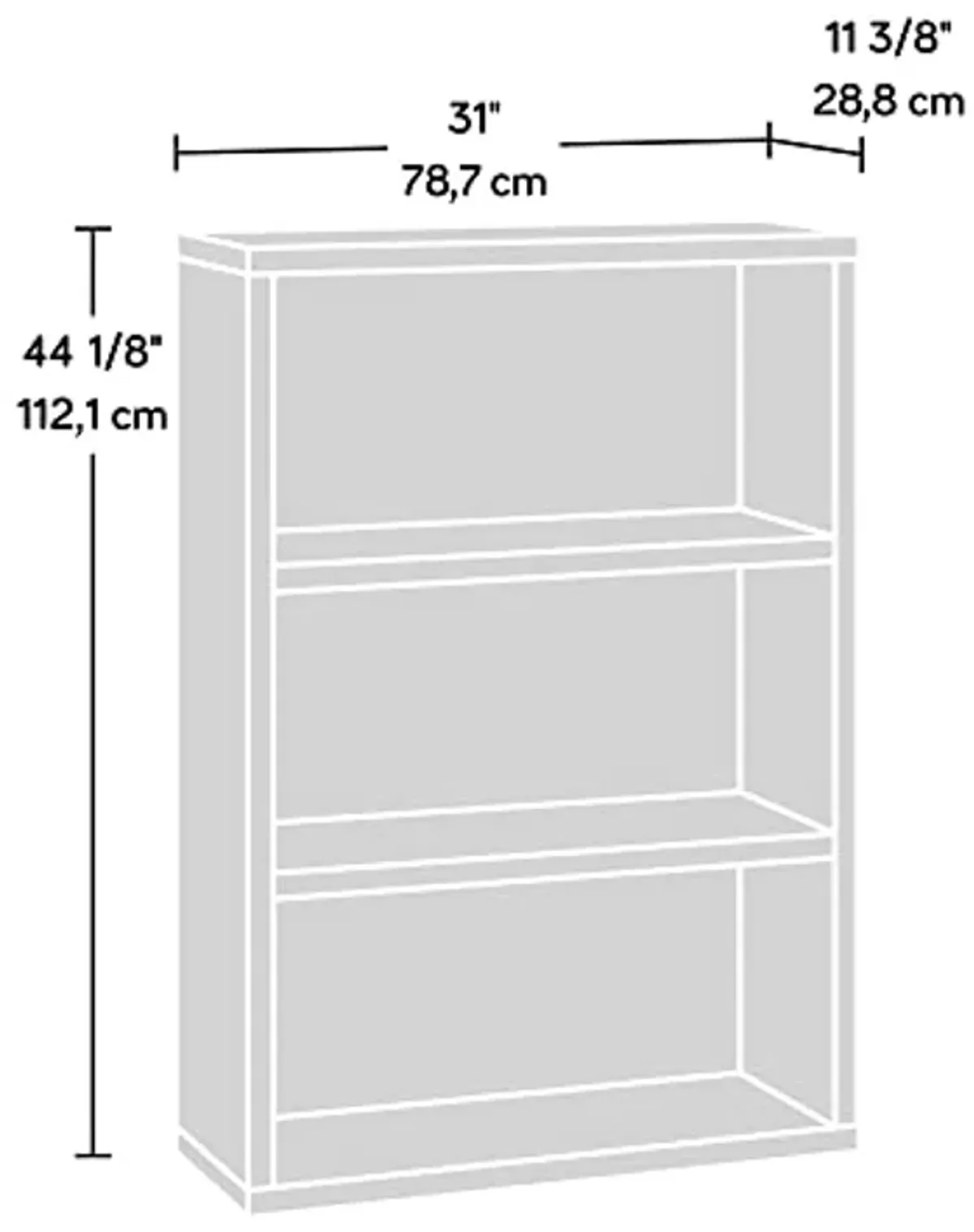 Sauder Miscellaneous Storage 3 Display Bookcase/Book Shelf, L: 30.98" x W: 11.34" x H: 44.13", Raven Oak