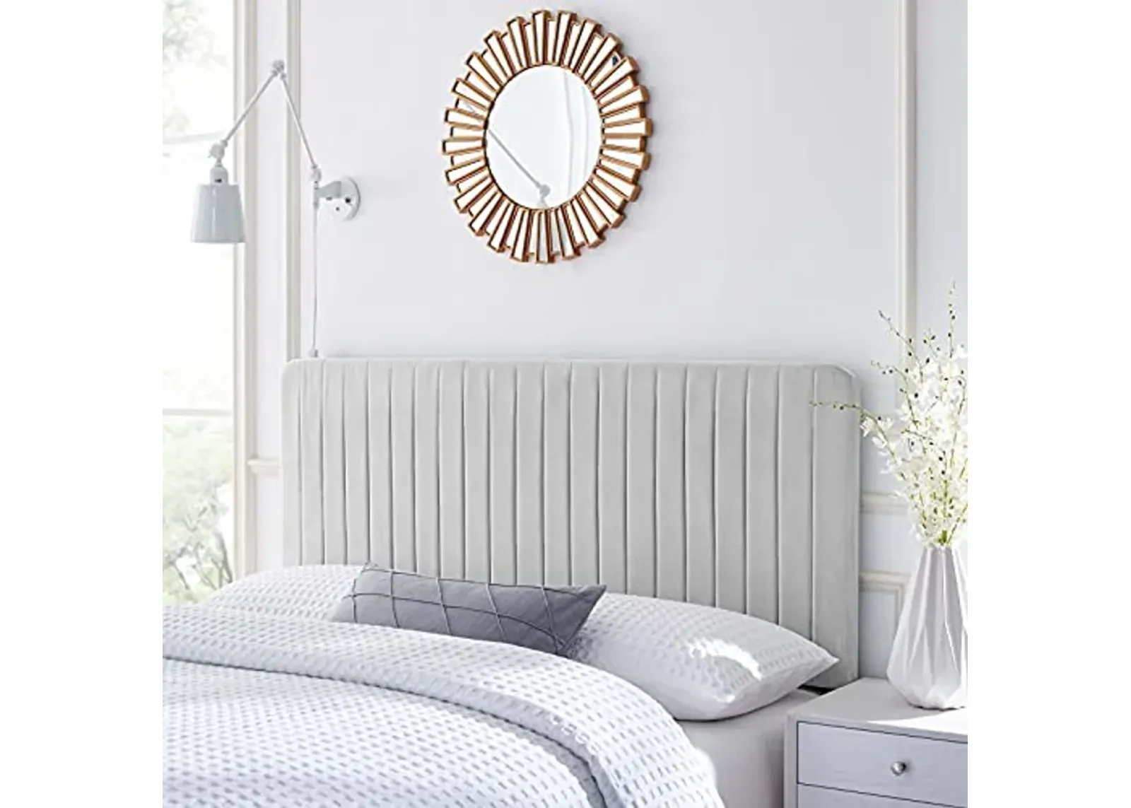 Modway Milenna Channel Tufted Performance Velvet Twin Headboard in Light Gray