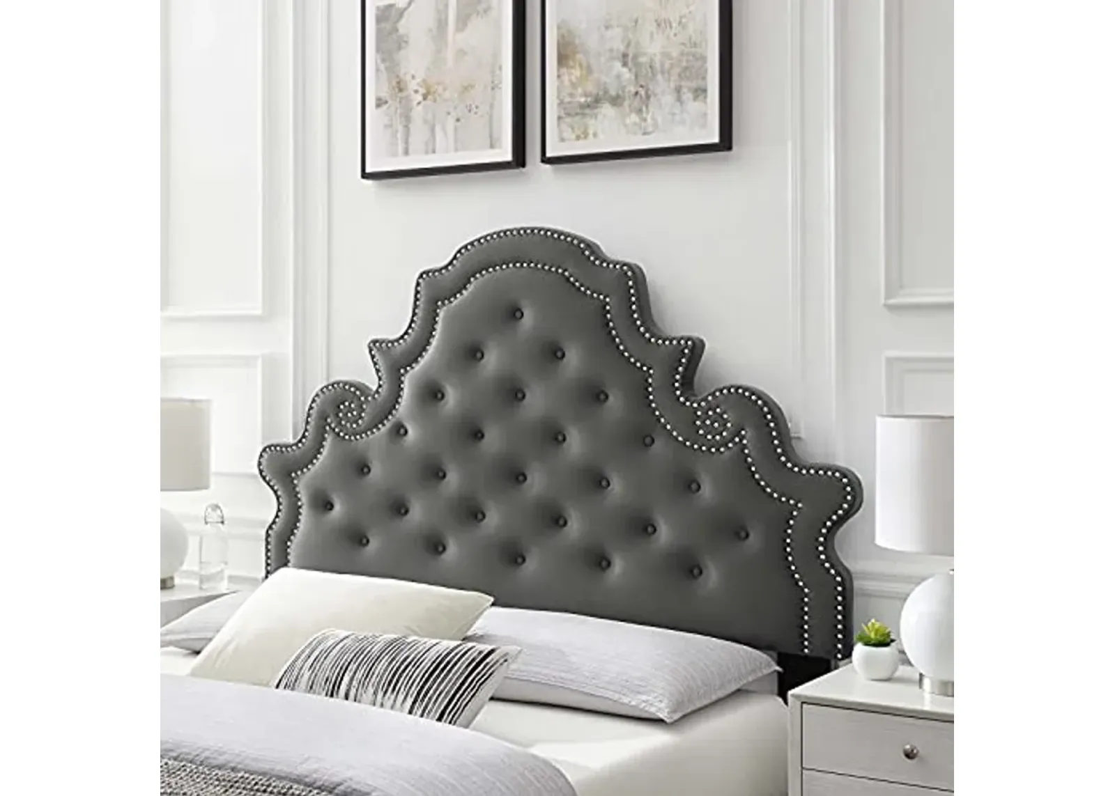 Modway Diana Tufted Performance Velvet Headboard, Twin, Charcoal