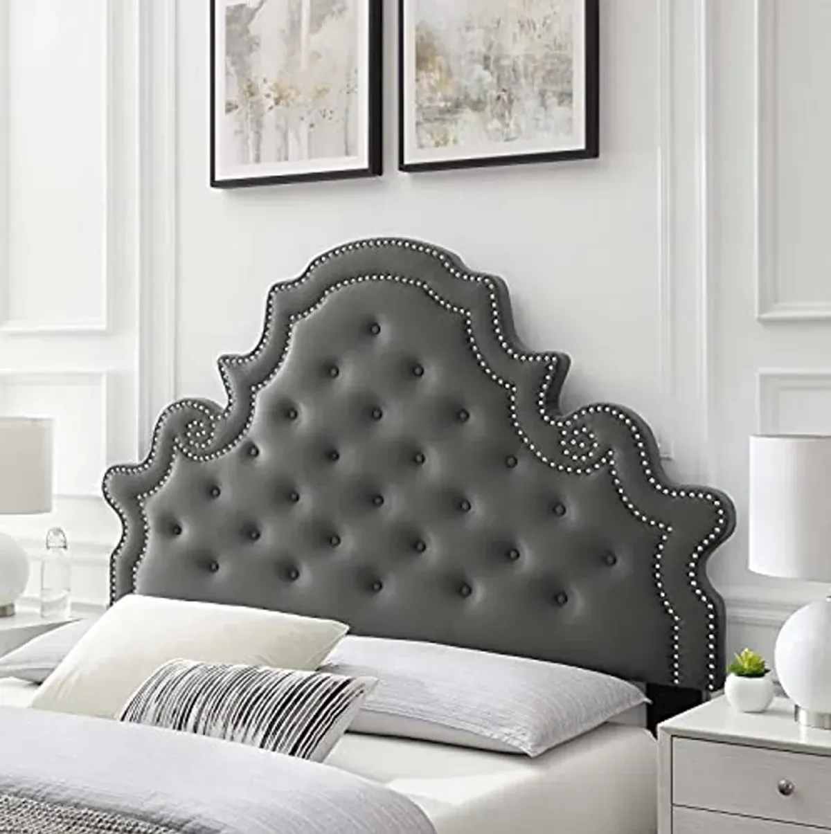 Modway Diana Tufted Performance Velvet Headboard, Twin, Charcoal