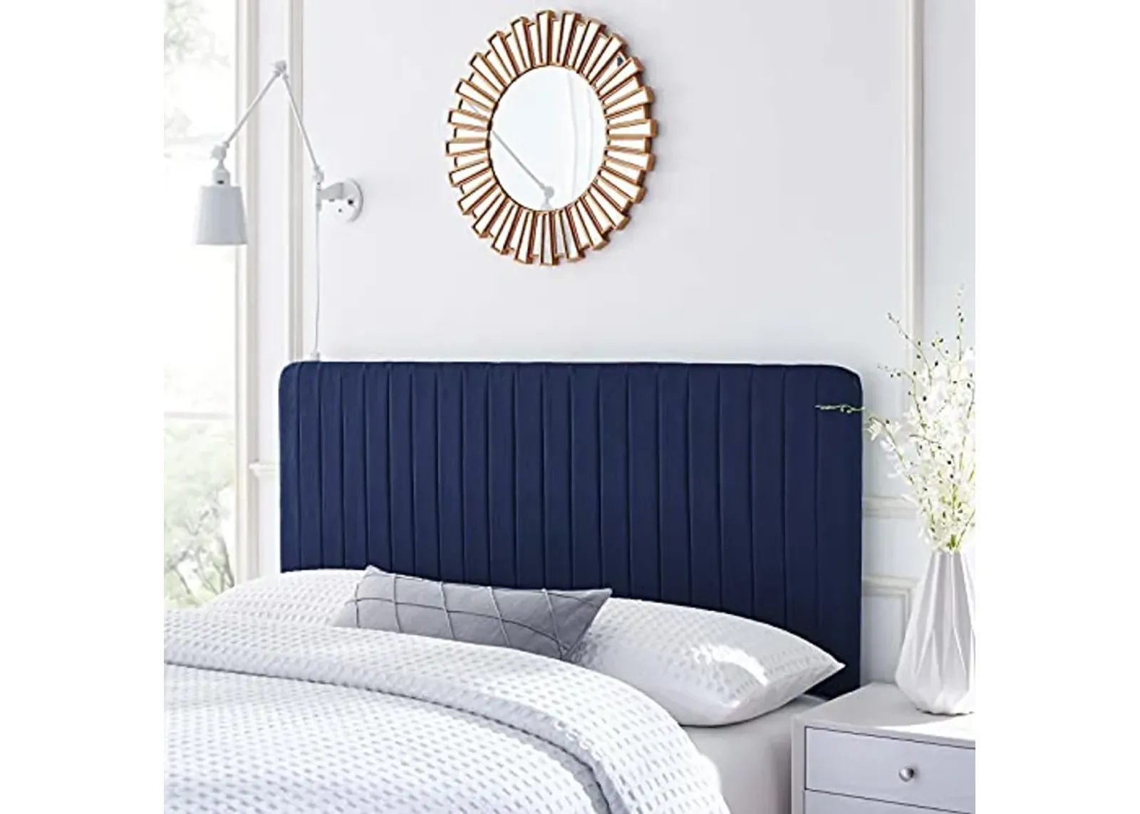 Modway Milenna Channel Tufted Fabric Twin Headboard in Royal Blue