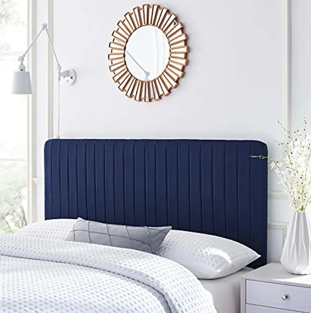 Modway Milenna Channel Tufted Fabric Twin Headboard in Royal Blue