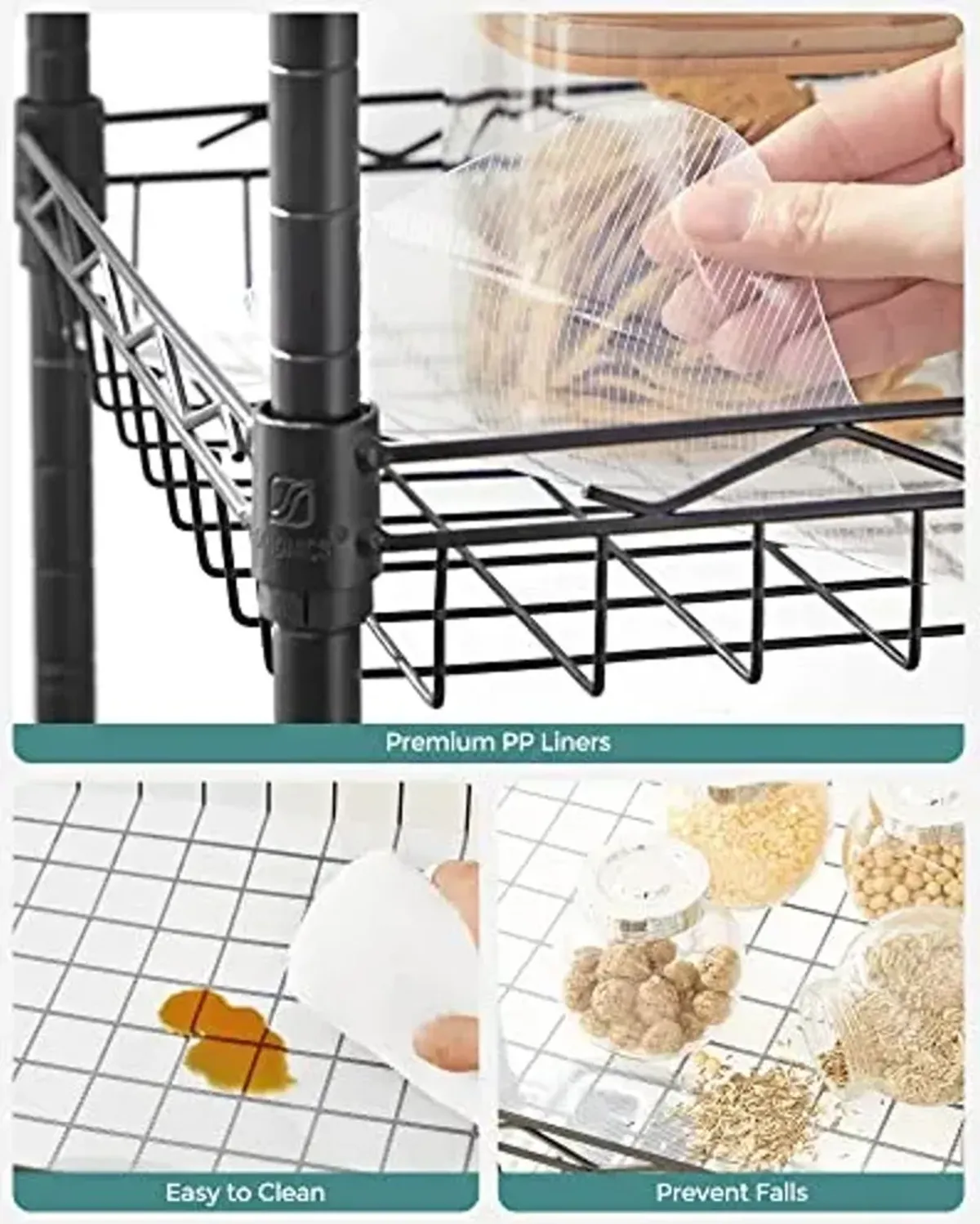 SONGMICS Metal Storage Shelves, 5-Tier Wire Shelving Unit, Kitchen Rack, Adjustable Shelves, 4 Hooks, Shelf Liners, 11.8 x 23.6 x 59.1 Inches, Total Load Capacity 220 lb, for Garage, Black ULGR265B01