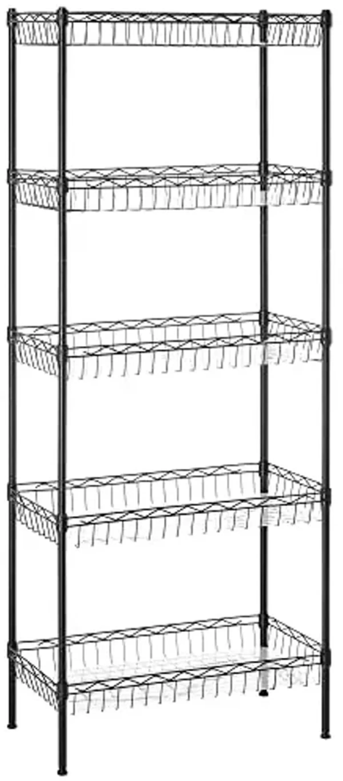 SONGMICS Metal Storage Shelves, 5-Tier Wire Shelving Unit, Kitchen Rack, Adjustable Shelves, 4 Hooks, Shelf Liners, 11.8 x 23.6 x 59.1 Inches, Total Load Capacity 220 lb, for Garage, Black ULGR265B01