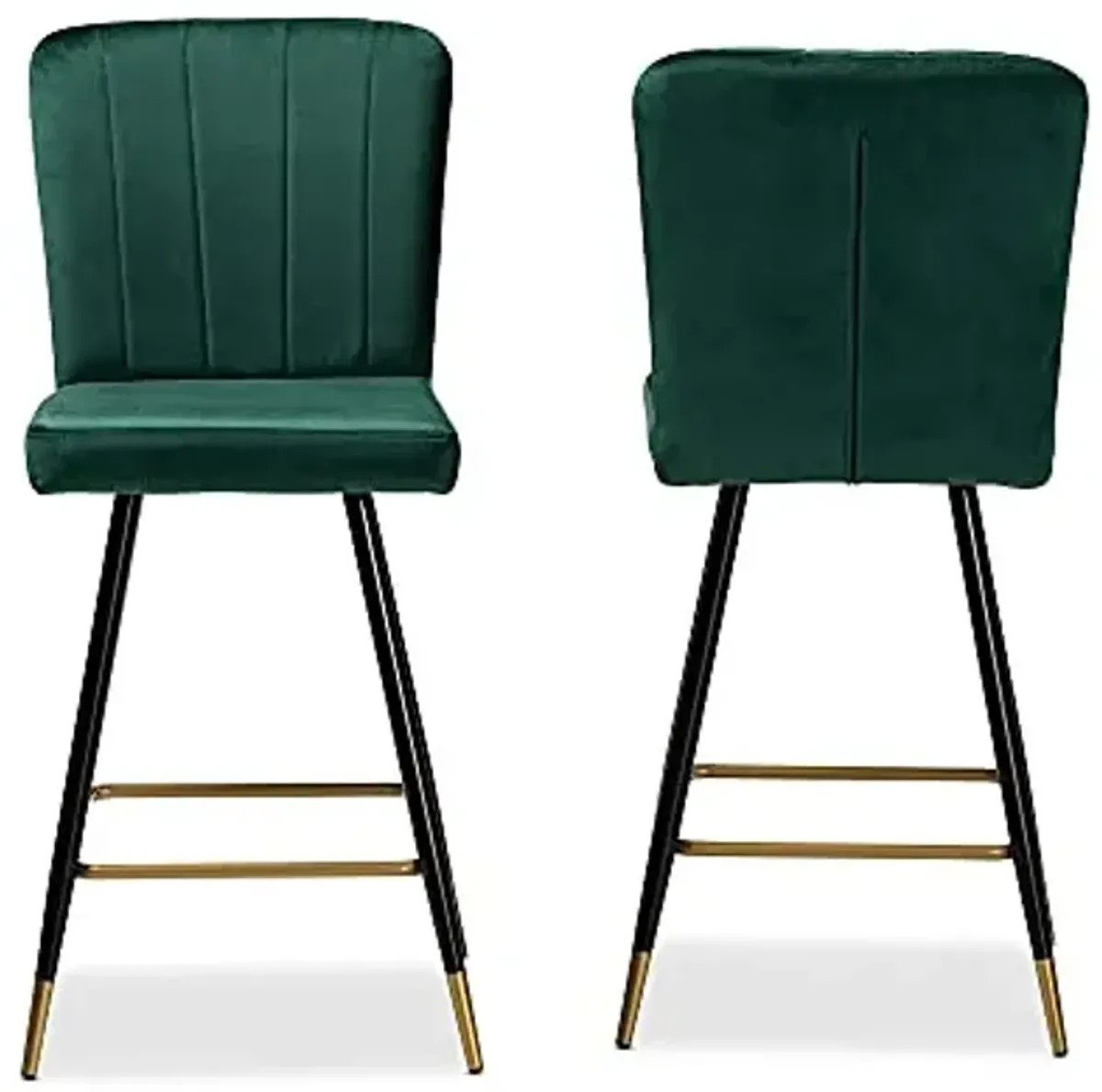 Baxton Studio Preston Modern Luxe and Glam Green Velvet Fabric Upholstered and Two-Tone Black and Gold Finished Metal 2-Piece Bar Stool Set