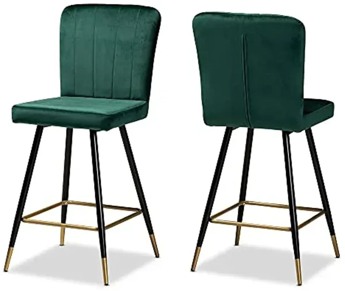 Baxton Studio Preston Modern Luxe and Glam Green Velvet Fabric Upholstered and Two-Tone Black and Gold Finished Metal 2-Piece Bar Stool Set