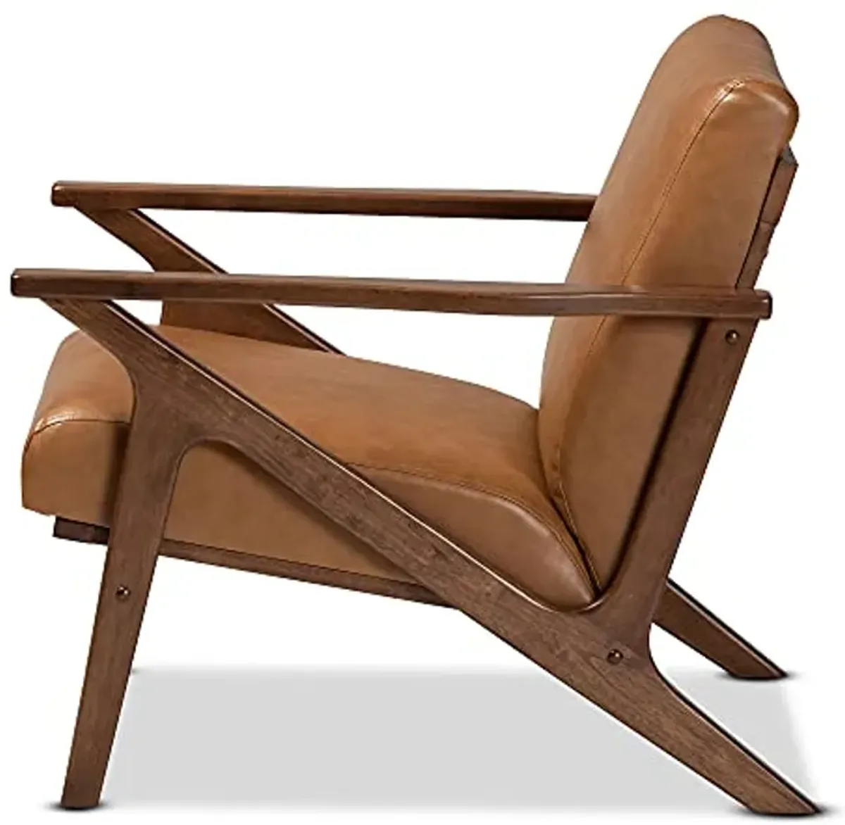 Baxton Studio Bianca Mid-Century Modern Walnut Brown Finished Wood and Tan Faux Leather Effect Lounge Chair