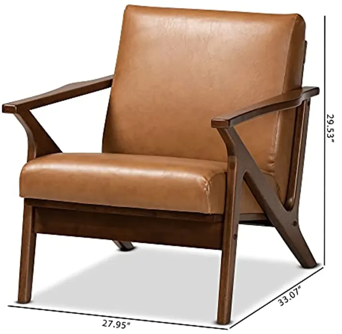 Baxton Studio Bianca Mid-Century Modern Walnut Brown Finished Wood and Tan Faux Leather Effect Lounge Chair