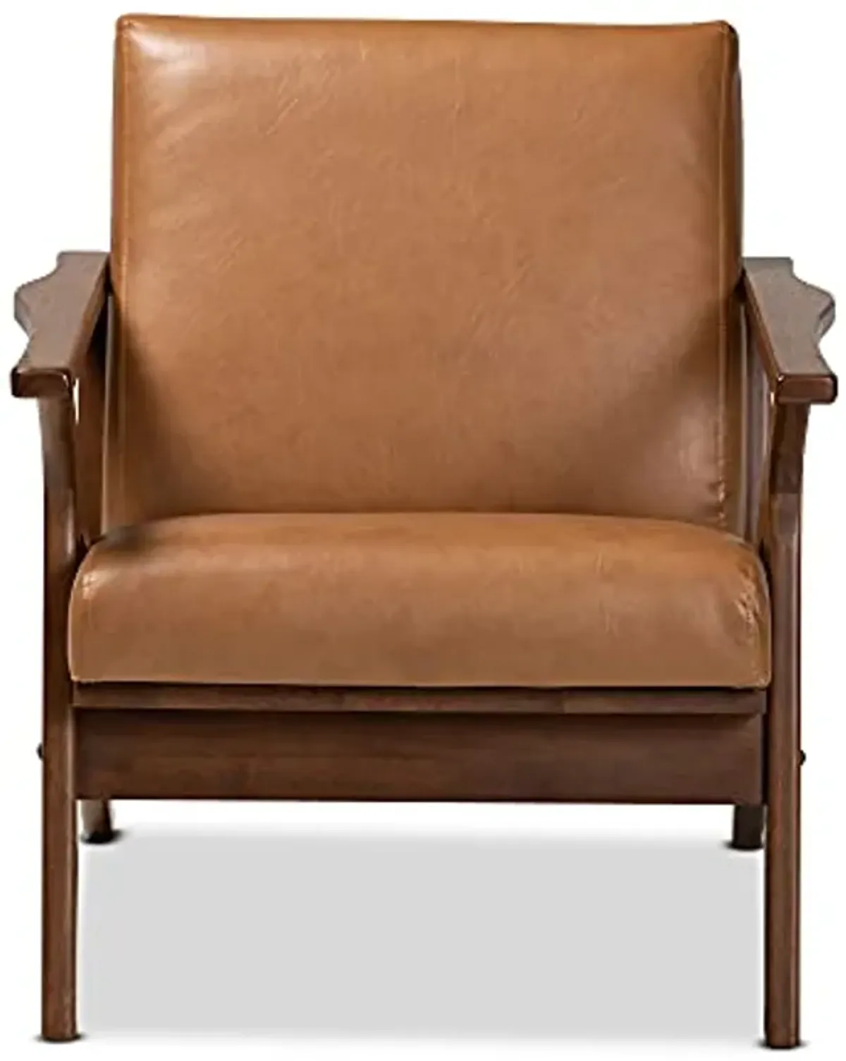 Baxton Studio Bianca Mid-Century Modern Walnut Brown Finished Wood and Tan Faux Leather Effect Lounge Chair