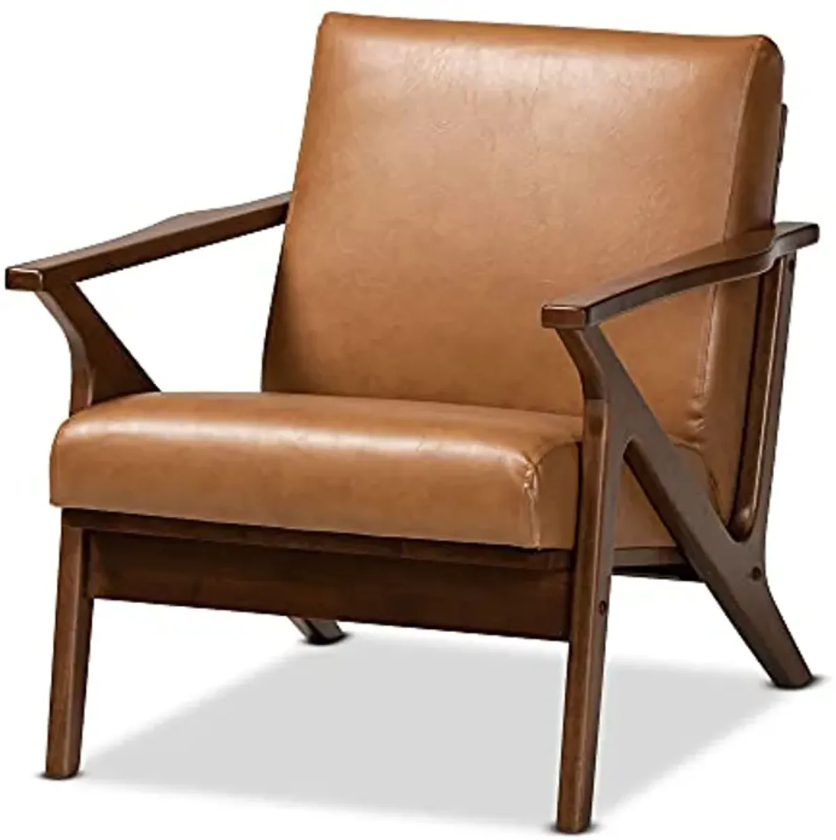 Baxton Studio Bianca Mid-Century Modern Walnut Brown Finished Wood and Tan Faux Leather Effect Lounge Chair