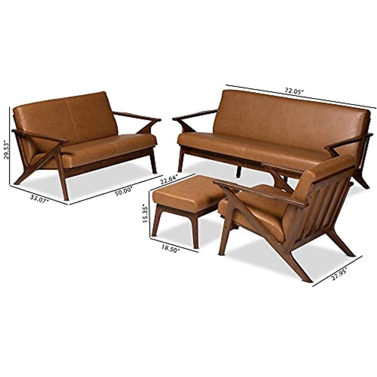 Baxton Studio Bianca Living Room Sets, Tan/Walnut Brown