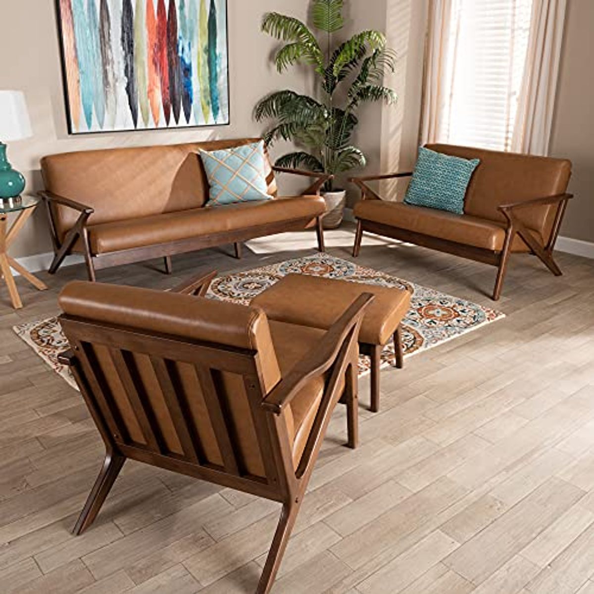 Baxton Studio Bianca Living Room Sets, Tan/Walnut Brown