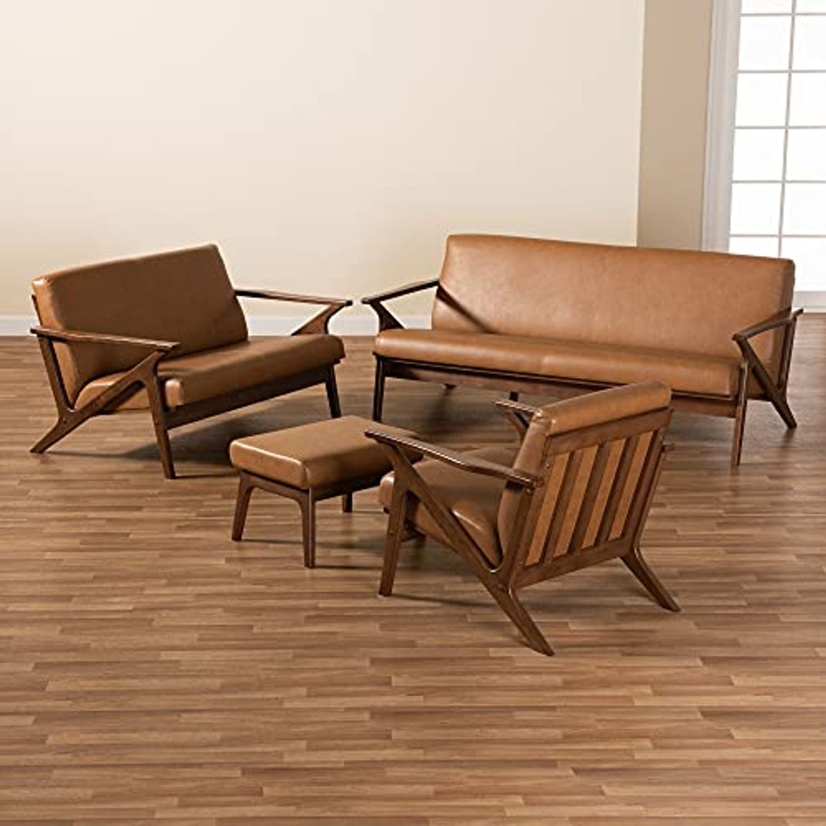 Baxton Studio Bianca Living Room Sets, Tan/Walnut Brown