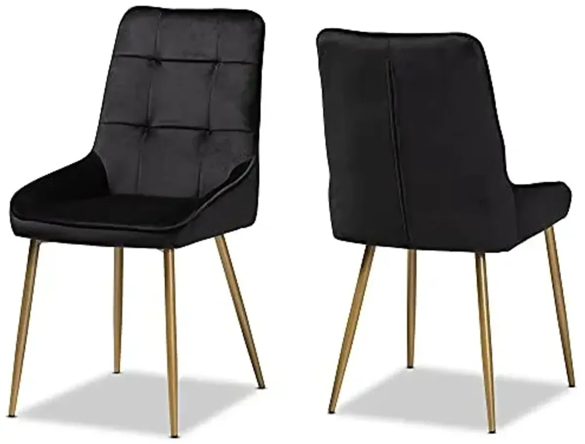 Baxton Studio Gavino Modern Luxe and Glam Black Velvet Fabric Upholstered and Gold Finished Metal 2-Piece Dining Chair Set