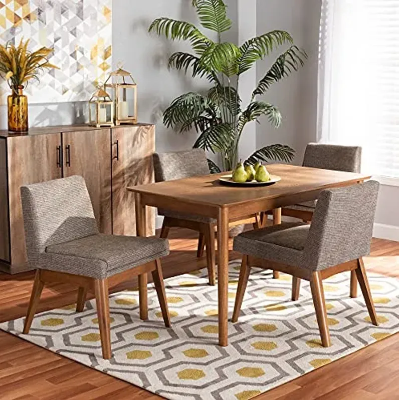 Baxton Studio Nexus Dining Set Dining Set Gravel Fabric Upholstered and Walnut Brown Finished Wood 5-Piece Dining Set