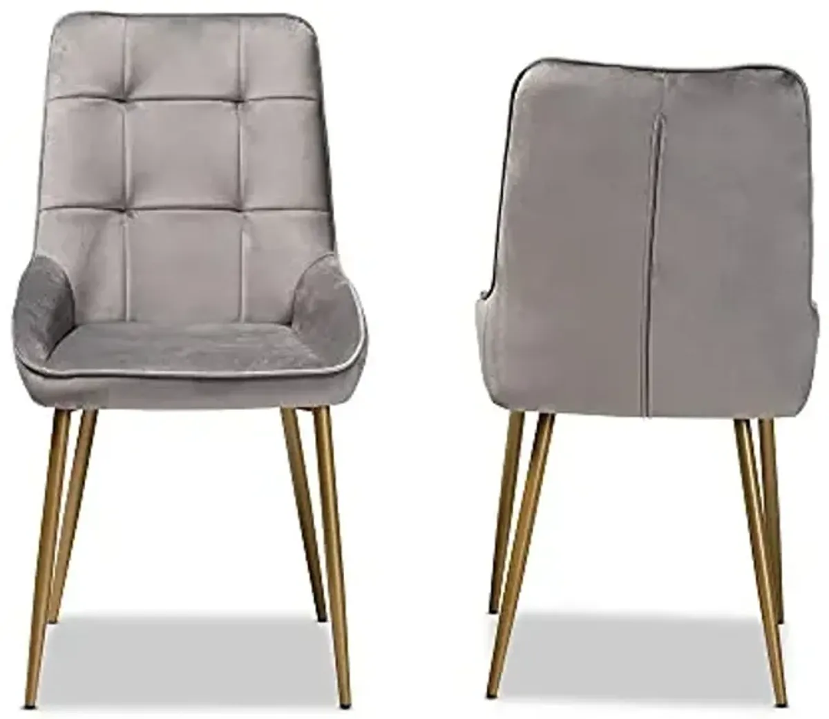 Baxton Studio Gavino Modern Luxe and Glam Grey Velvet Fabric Upholstered and Gold Finished Metal 2-Piece Dining Chair Set