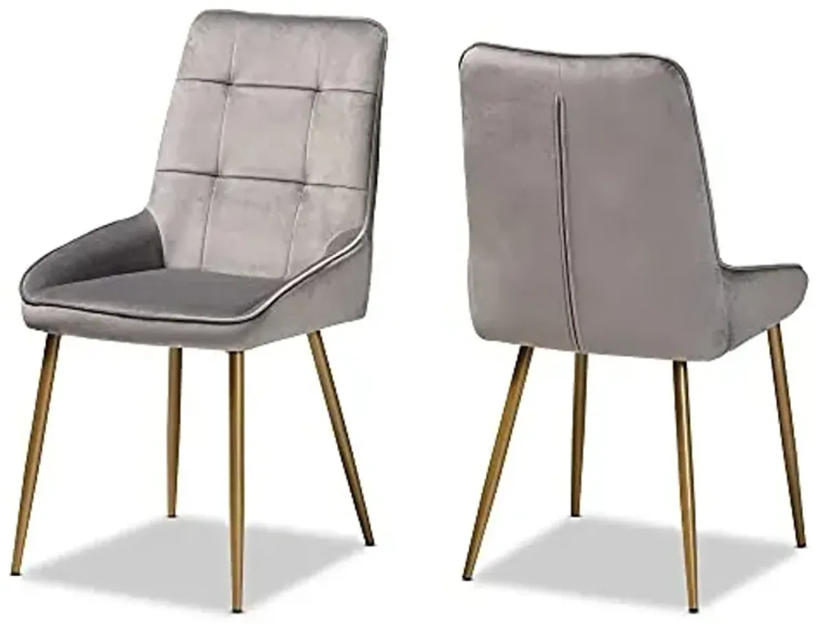 Baxton Studio Gavino Modern Luxe and Glam Grey Velvet Fabric Upholstered and Gold Finished Metal 2-Piece Dining Chair Set
