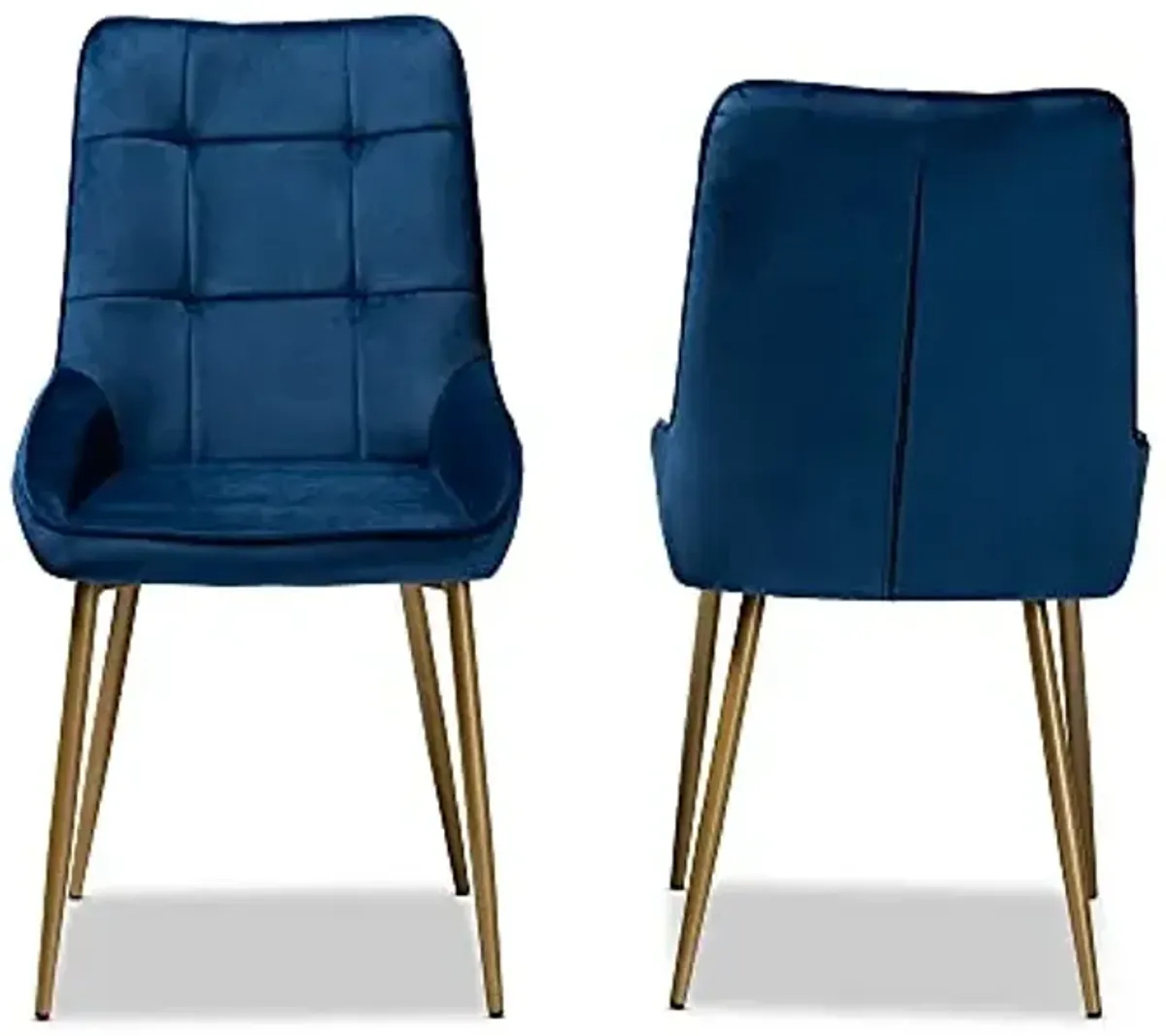 Baxton Studio Gavino Modern Luxe and Glam Navy Blue Velvet Fabric Upholstered and Gold Finished Metal 2-Piece Dining Chair Set