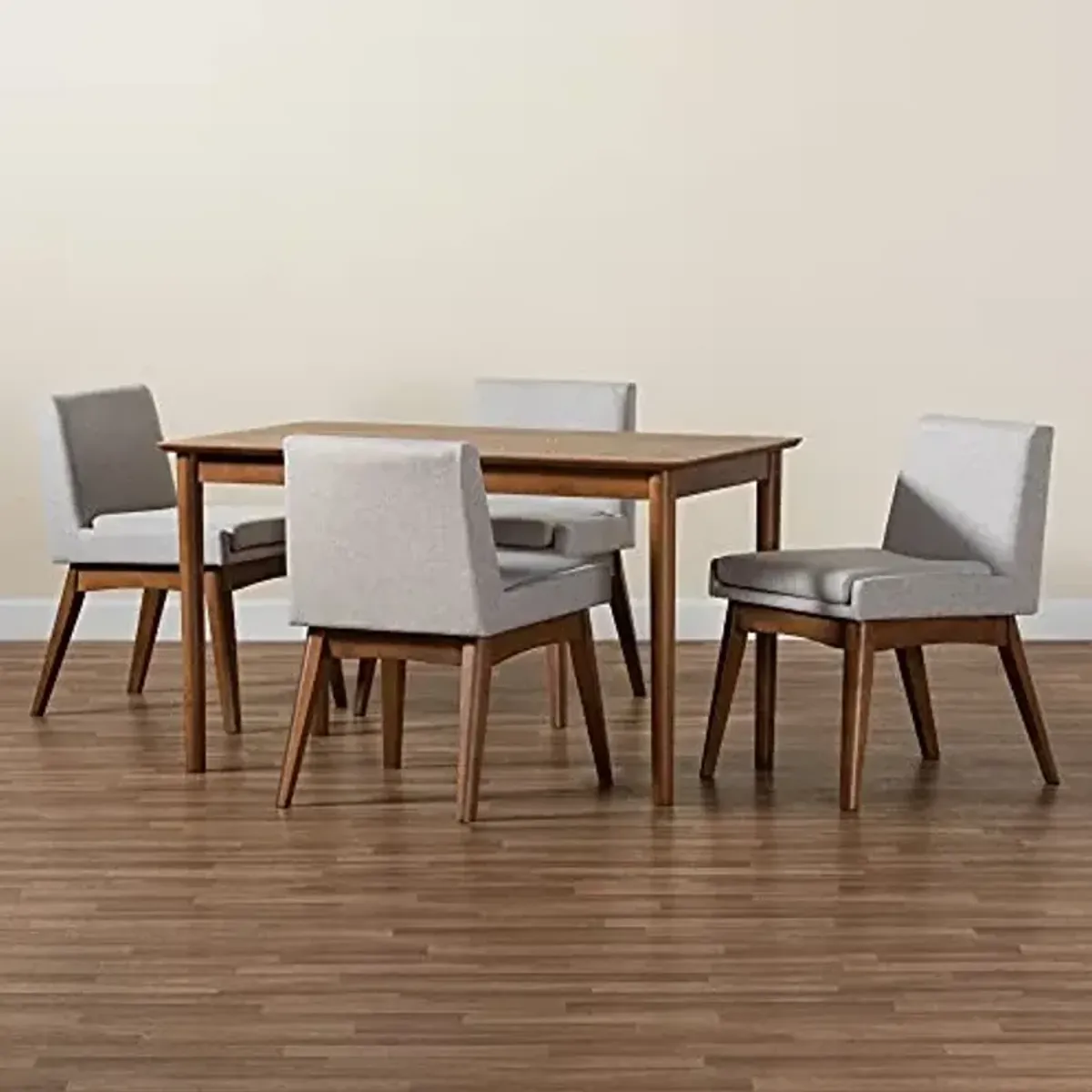 Baxton Studio Nexus Dining Set Dining Set Greyish Beige Fabric Upholstered and Walnut Brown Finished Wood 5-Piece Dining Set