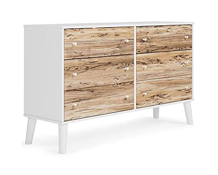 Signature Design by Ashley Piperton Scandinavian 6 Drawer Dresser, Two-Tone White