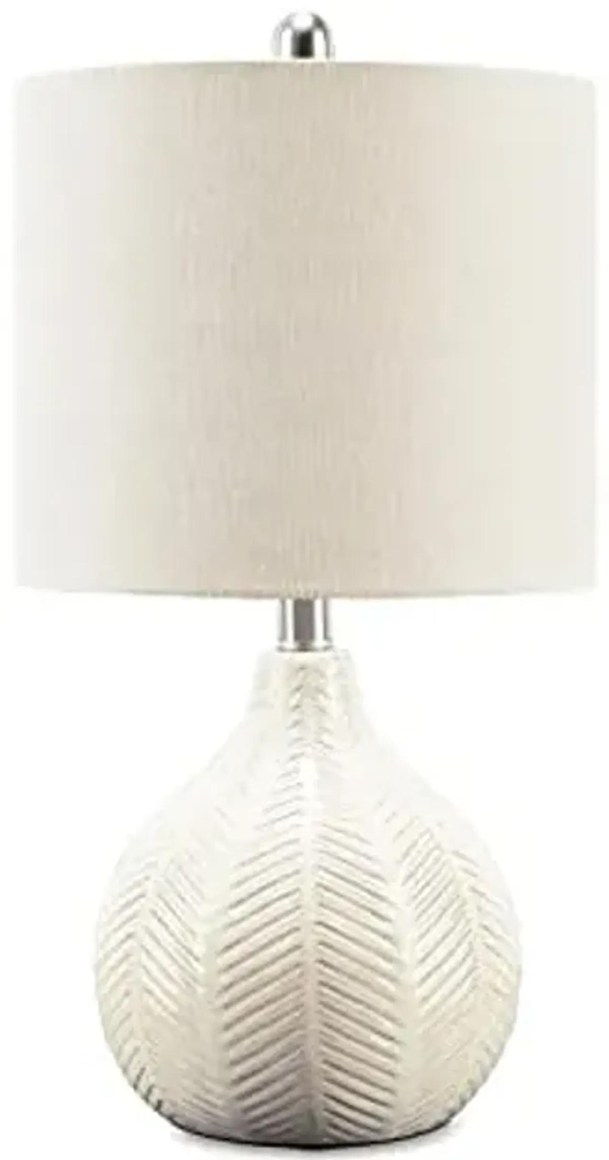 Signature Design by Ashley Rainermen Casual Ceramic Table Lamp, Transparent White Glaze Finish, Drum Hardback Fabric Shade, 11" W x 11" D x 21" H, Off White