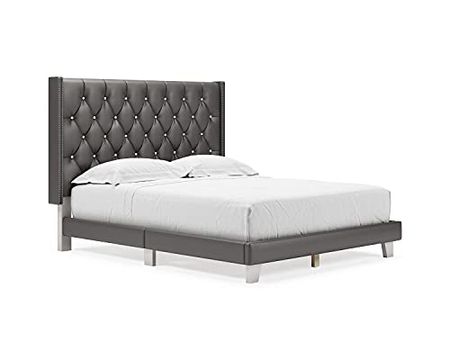 Signature Design by Ashley Vintasso Low Profile Tufted Upholstered Bed Frame, Queen, Metallic Gray
