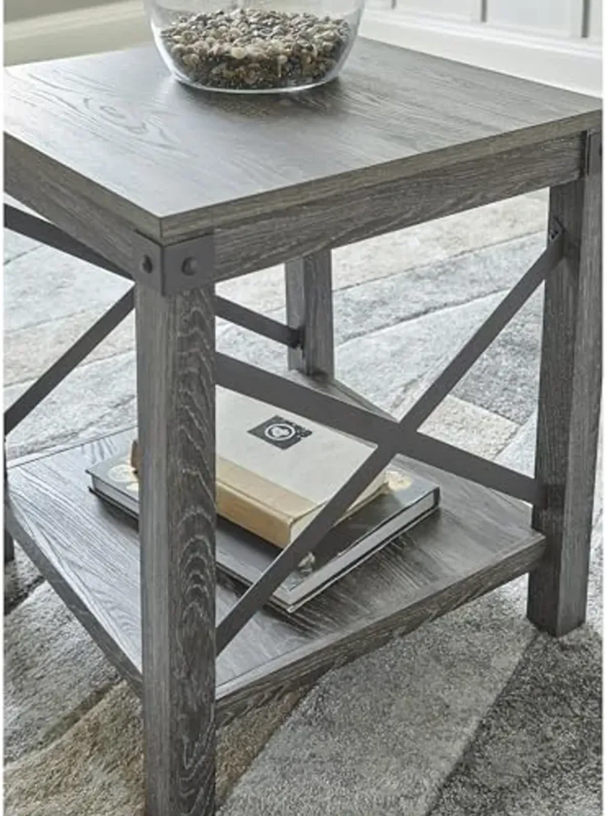 Signature Design by Ashley Freedan Rustic Farmhouse End Table, Gray