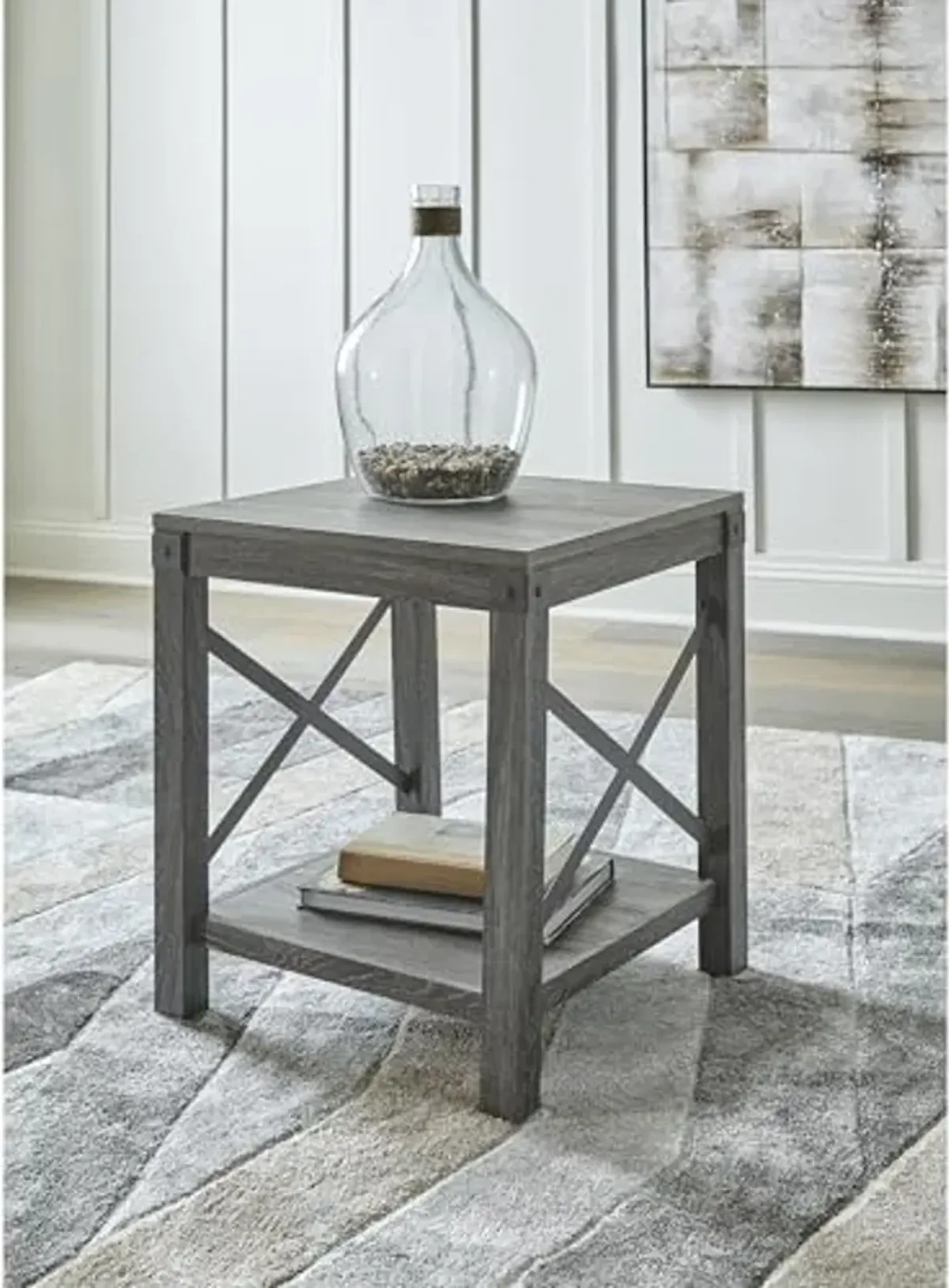 Signature Design by Ashley Freedan Rustic Farmhouse End Table, Gray