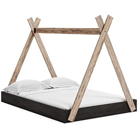 Signature Design by Ashley Piperton Contemporary Youth Tent Bed Frame, Full, Natural Wood & Black