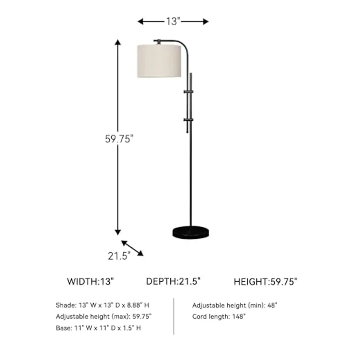 Signature Design by Ashley Baronvale 60" Modern Metal Adjustable Floor Lamp, Black