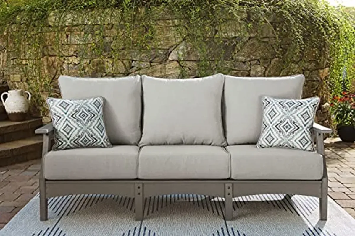 Signature Design by Ashley Visola Outdoor HDPE Patio Sofa with Cushion, Gray