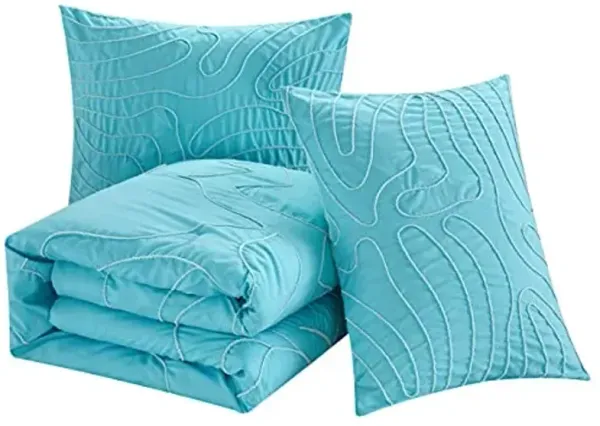 Heritage Kids Flowers and Waves Tufted Embroidery Kids 3 Piece Comforter Set, Full/Queen, Turquoise
