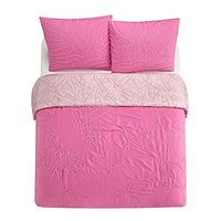 Heritage Kids Embroidered Flowers and Waves Tufted Kids 3 Piece Comforter Set, Full/Queen, Pink