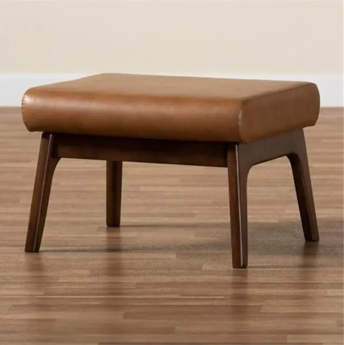 Baxton Studio Bianca Brown Finished Wood and Tan Faux Leather Effect Ottoman