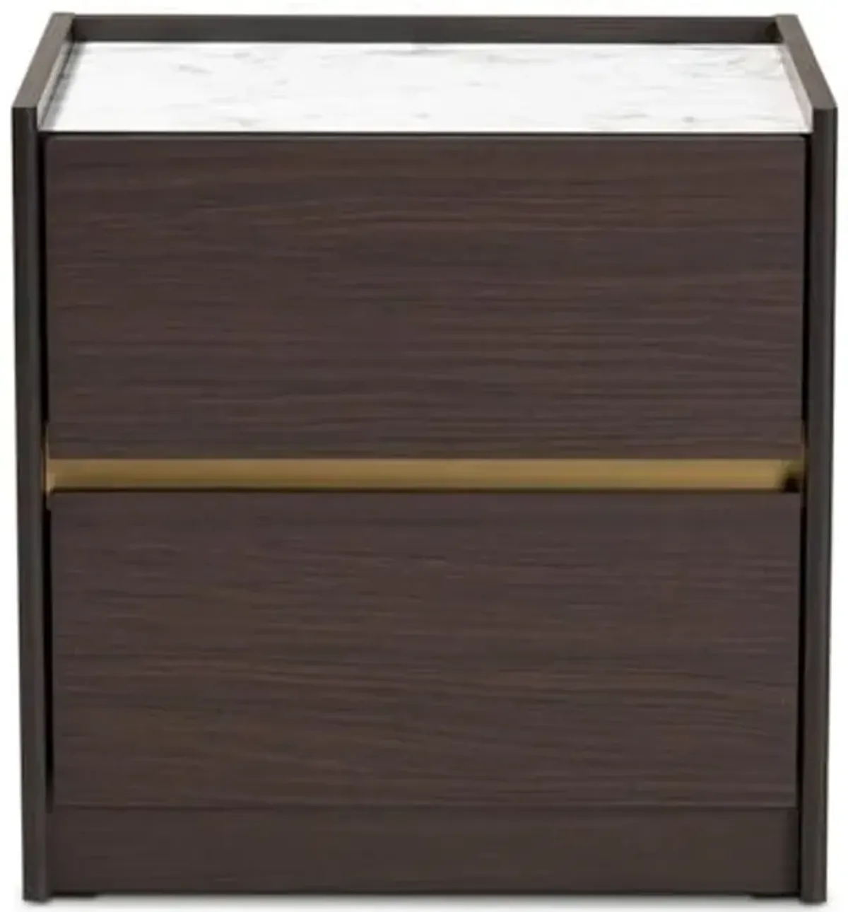 Baxton Studio Walker Modern and Contemporary Dark Brown and Gold Finished Wood Nightstand with Faux Marble Top