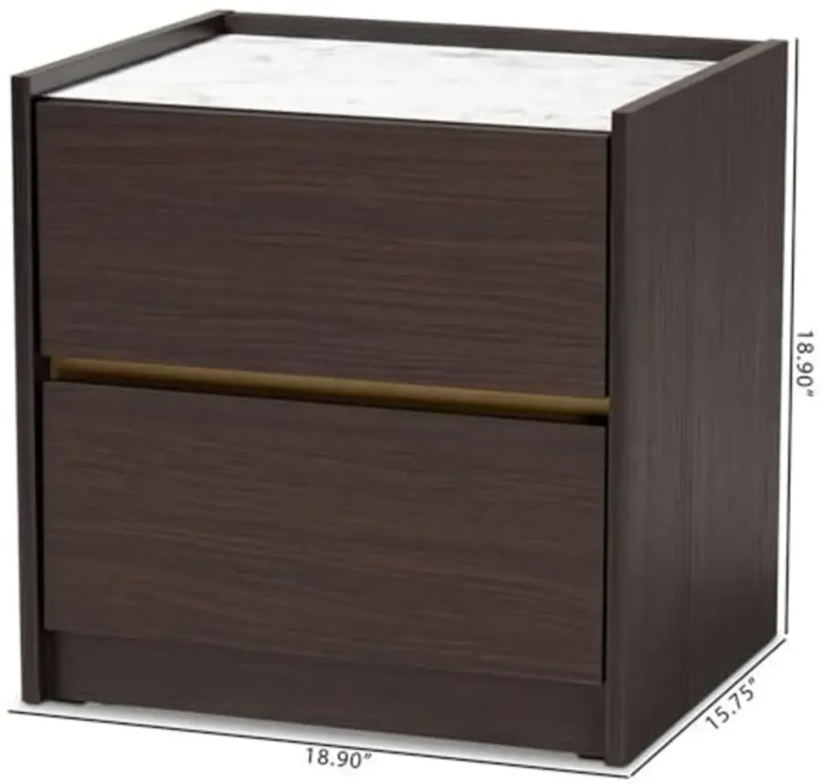 Baxton Studio Walker Modern and Contemporary Dark Brown and Gold Finished Wood Nightstand with Faux Marble Top