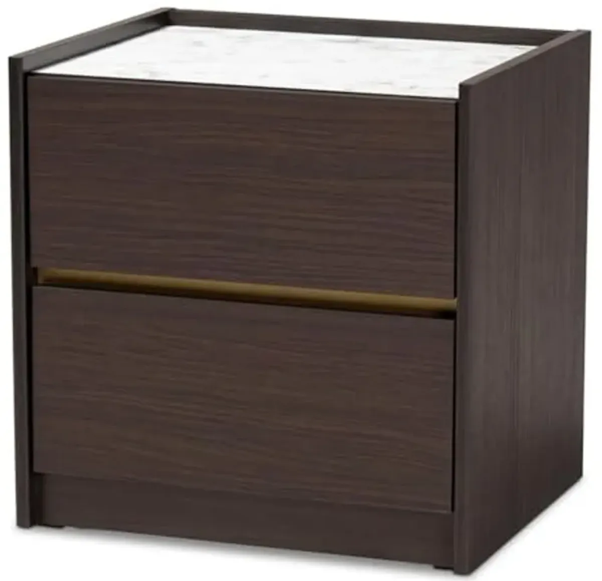 Baxton Studio Walker Modern and Contemporary Dark Brown and Gold Finished Wood Nightstand with Faux Marble Top