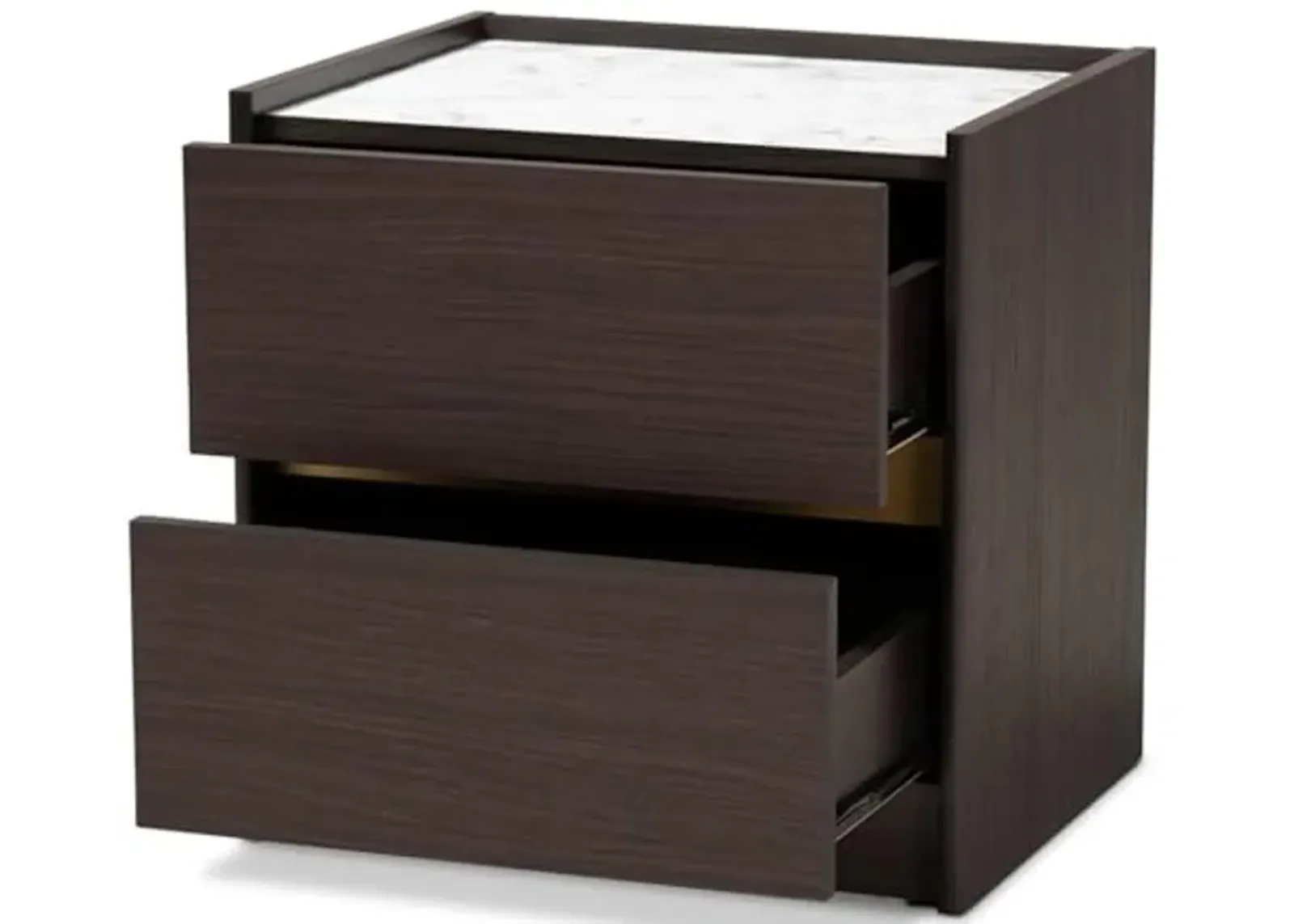 Baxton Studio Walker Modern and Contemporary Dark Brown and Gold Finished Wood Nightstand with Faux Marble Top