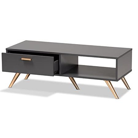 Baxton Studio Kelson Dark Grey and Gold Finished Wood Coffee Table